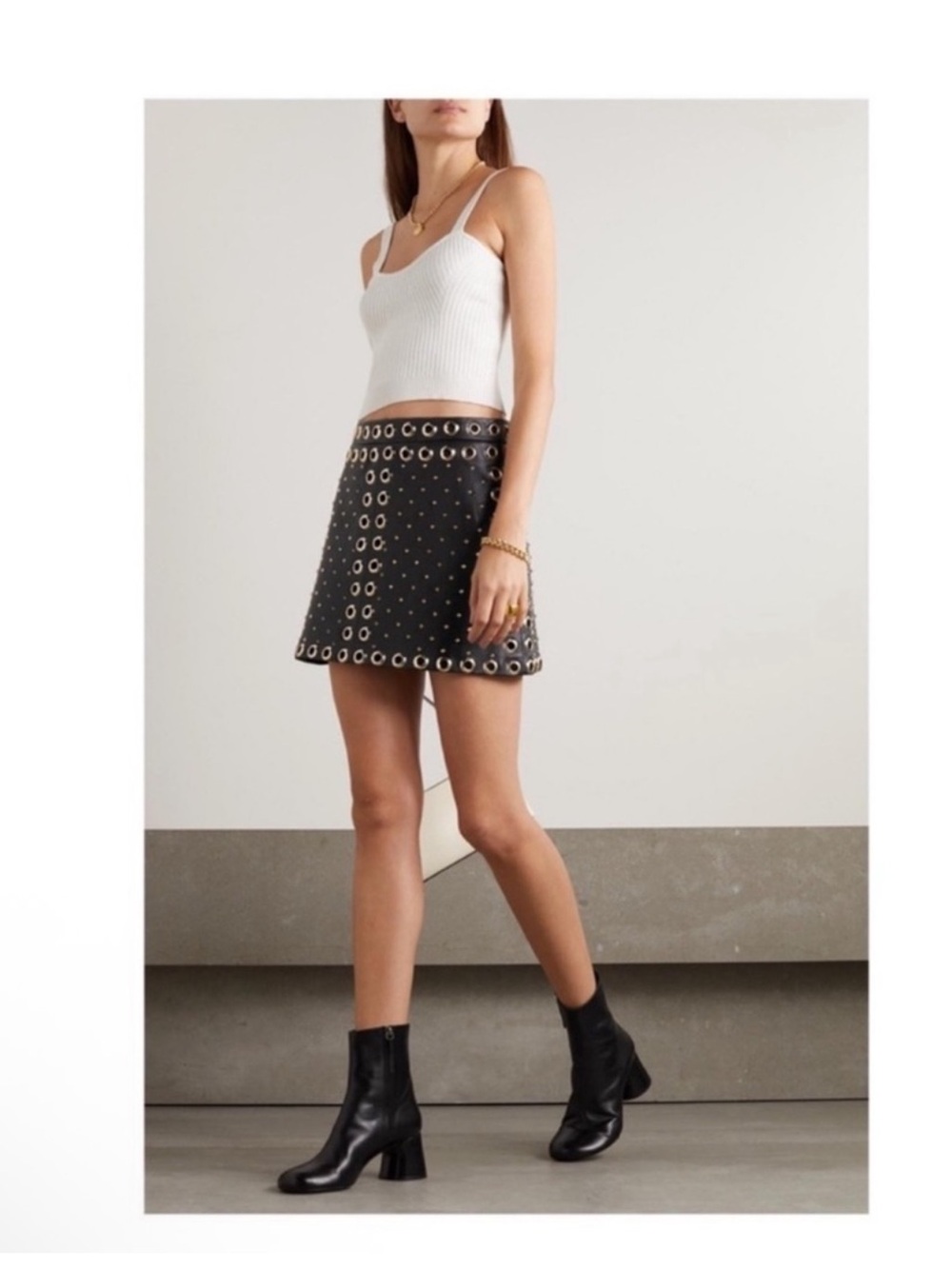 New! ALICE + OLIVIA Embellished Studded Lamb Leather Mini Skirt in Black - Picture 2 of 9